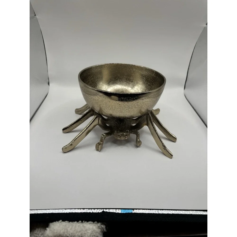 Rachel Zoe Medal Silver & Gold Spider Candy Bowl Halloween Decor Set Of 2